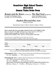 Grandview High School Theatre 2012-2013 Season Ticket Order Form