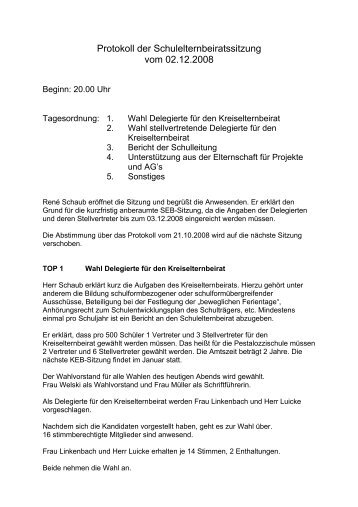 Protokoll der Schulelternbeiratssitzung vom 02.12.2008