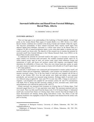 Snowmelt Infiltration and Runoff from Forested Hillslopes, Boreal ...