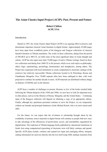 The Asian Classics Input Project (ACIP): Past ... - Buddhism.org