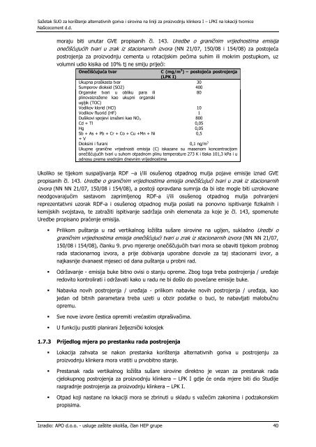 sažetak studije o utjecaju na okoliš za korištenje alternativnih goriva ...