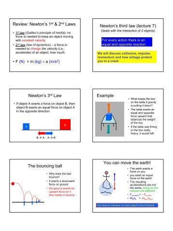 Review: Newton's 1st & 2nd Laws Newton's third law (lecture 7 ...