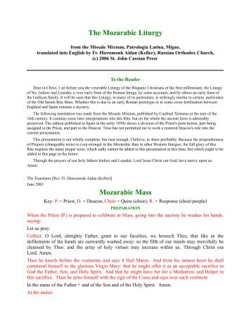 The Mozarabic Liturgy Mozarabic Mass - ROCOR Western-Rite