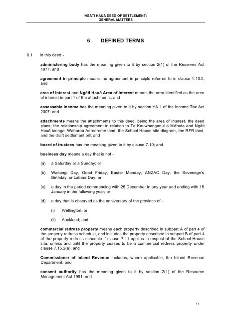 DEED OF SETTLEMENT SCHEDULE: GENERAL MATTERS