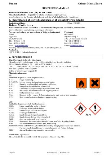 Drama Grimas Mastix Extra 1. Identifikation af stoffet/blandingen og ...