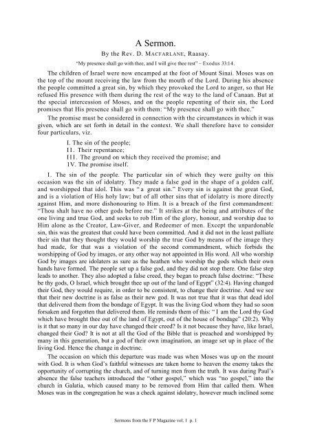 Volume 1 - the Free Presbyterian church of Scotland