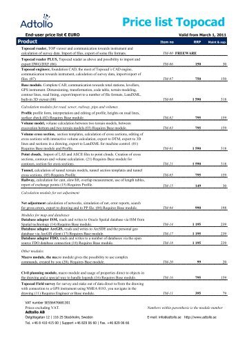 Price list Topocad - Adtollo
