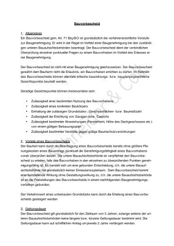 Bauvorbescheid 1. Allgemeines Ein Bauvorbescheid gem. Art. 71 ...