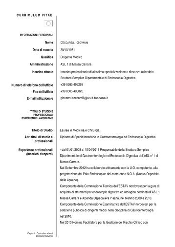 curriculum vitae - ASL 1 di Massa e Carrara