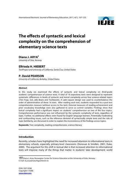 The effects of syntactic and lexical complexity on the comprehension ...