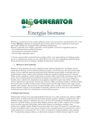 Energija biomase - BIOGENERATOR