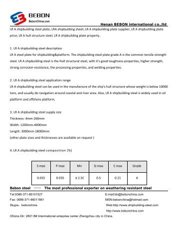 LR A shipbuilding steel plate - Bebon steel