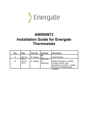 AW000873 Installation Guide for Energate Thermostats