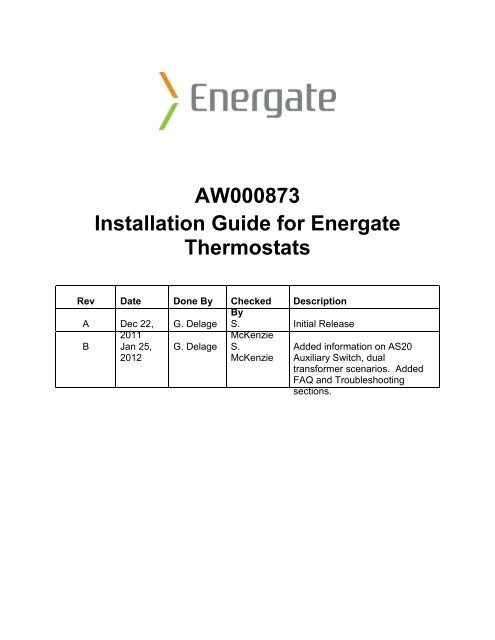 AW000873 Installation Guide for Energate Thermostats