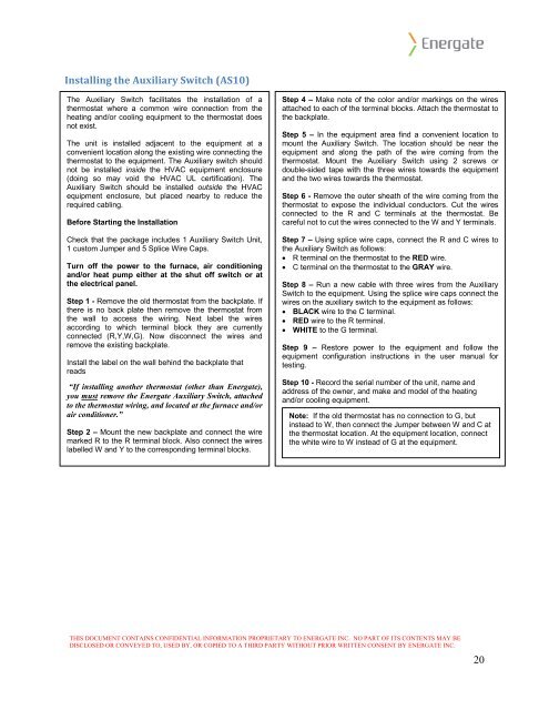 AW000873 Installation Guide for Energate Thermostats