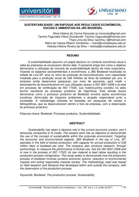 Sustentabilidade - um enfoque aos resultados ... - unisalesiano