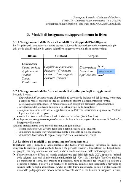 3. Modelli di insegnamento/apprendimento in fisica - I@PhT