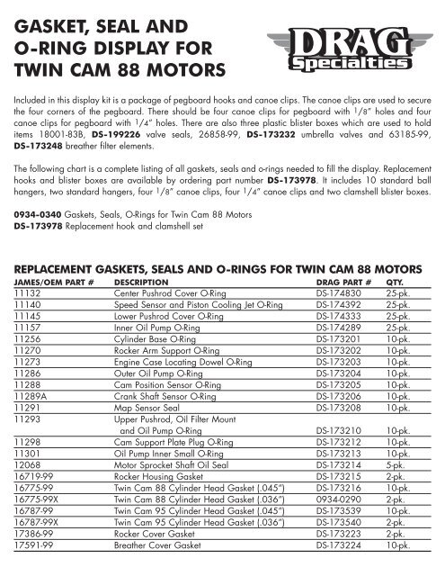 Gasket Seal And O Ring Display For Twin Cam Motors