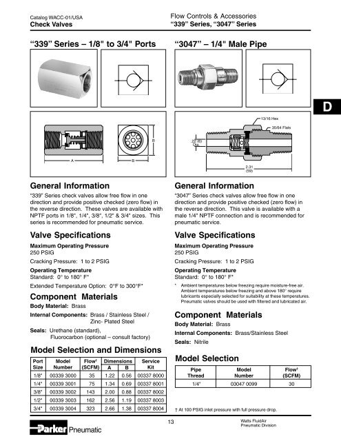 WACC-01 Flow Controls & Accessories - Watts Fluid Air