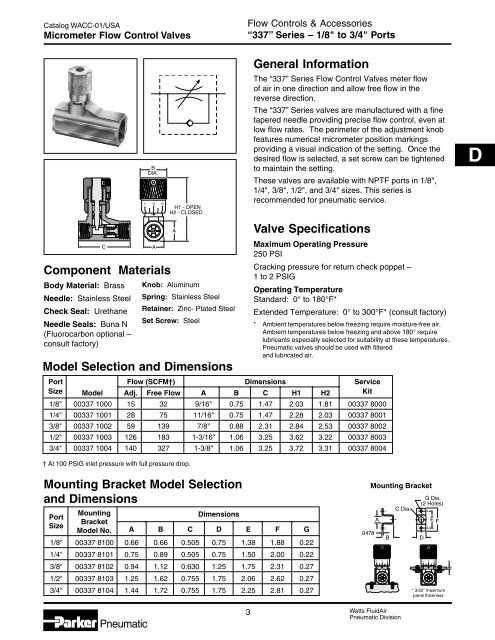 WACC-01 Flow Controls & Accessories - Watts Fluid Air