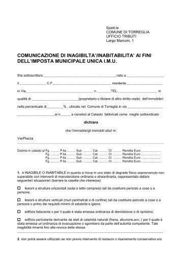 Modulo inagibilità edifici ai fini IMU - Comune di Torreglia