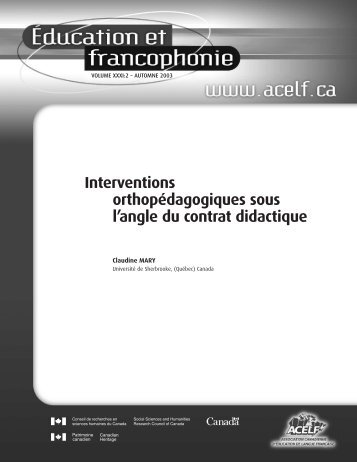 Interventions orthopÃ©dagogiques sous l'angle du contrat ... - acelf