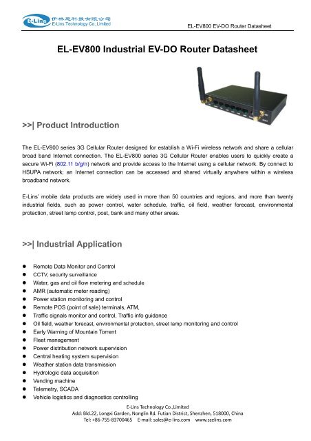 EL-EV800 Industrial EV-DO Router Datasheet - 3G router