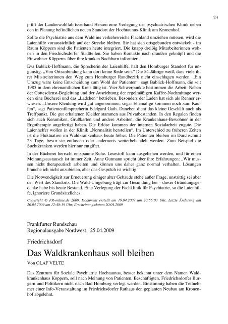 Waldkrankenhaus Köppern - Arbeit und Leben (DGB/VHS)