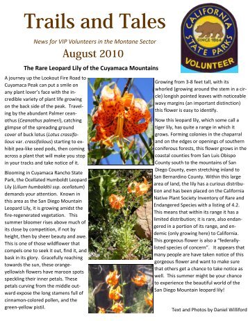 Trails and Tales August 10 - Palomar Mountain State Park