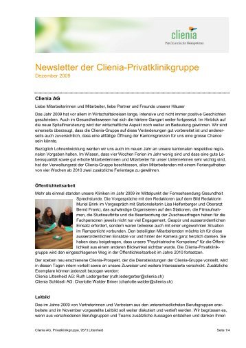 Newsletter ClieniaAGdezember2009 - Murg Stiftung