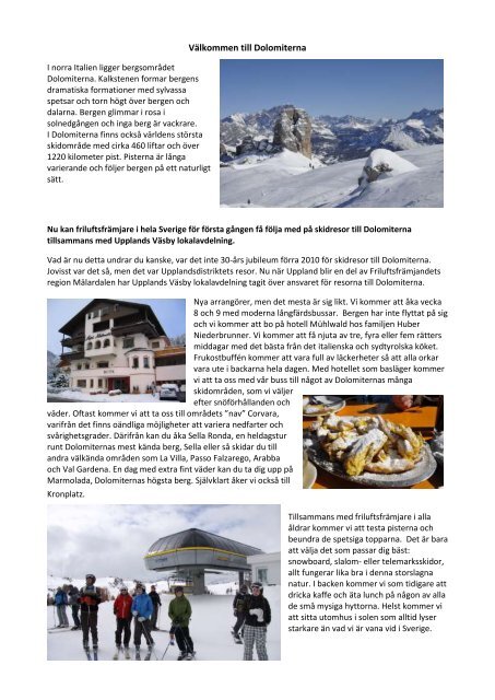 Nyhet: Friluftsfrämjandet Upplands Väsby ordnar resor till Dolomiterna