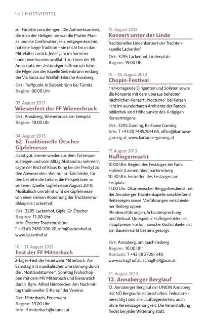 Naturparke Niederösterreich Sommerprogramm 2013