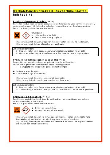 Werkplek-instructiekaart: Gevaarlijke stoffen! huishouding