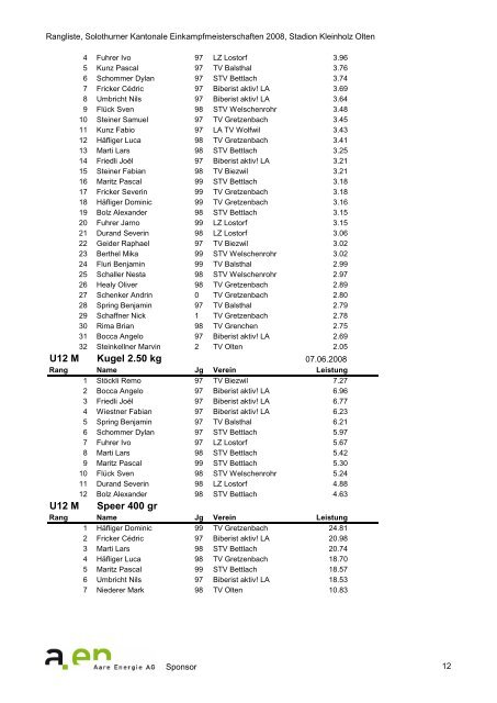 Rangliste MÃ¤nner Solothurner Kantonale ... - TV Olten