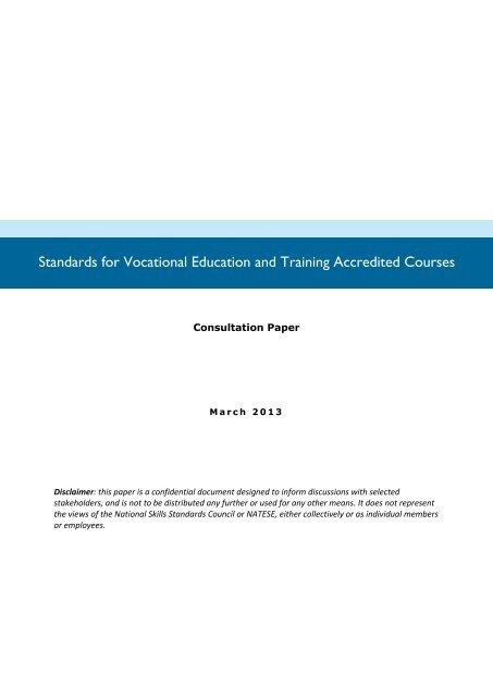 Standards for Vocational Education and Training Accredited Courses
