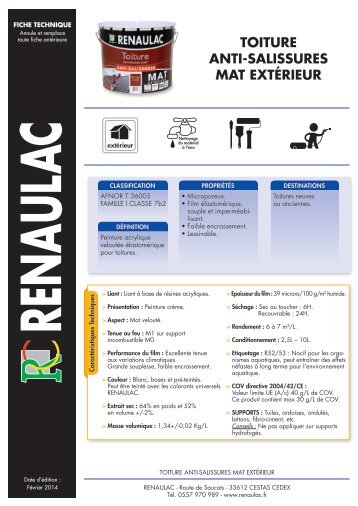 TOITURE ANTI-SALISSURES MAT EXTÉRIEUR - Renaulac