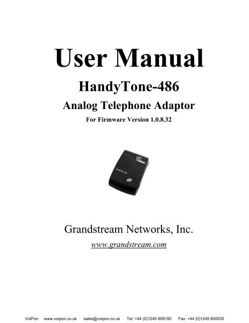 Grandstream Handytone 486 User Manual (PDF) - VoIPon Solutions