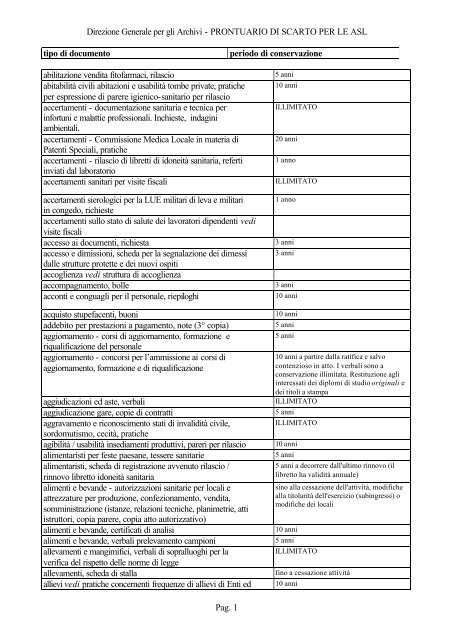 Prontuario di scarto per le ASL