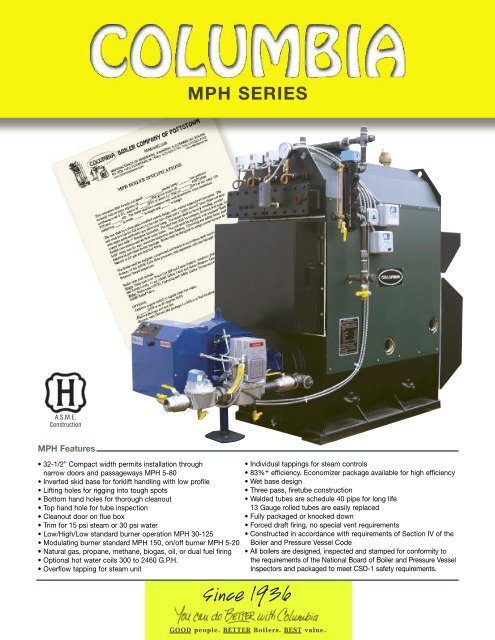 Pelagisch Postbode Vrijgevigheid MPH Spec Sheet - Columbia Boiler