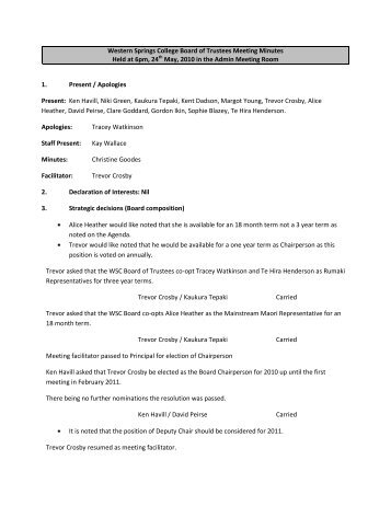 Western Springs College Board of Trustees Meeting Minutes Held at ...