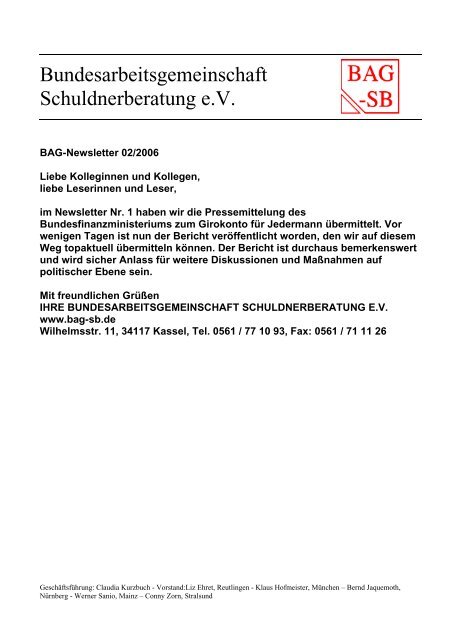 Bundesarbeitsgemeinschaft Schuldnerberatung e.V. - BAG-SB