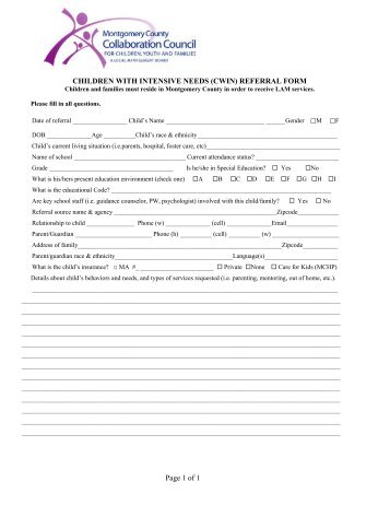 The Children with Intensive Needs Referral form - Montgomery ...