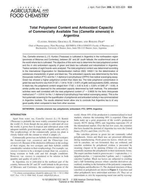 Total Polyphenol Content and Antioxidant Capacity of Commercially ...
