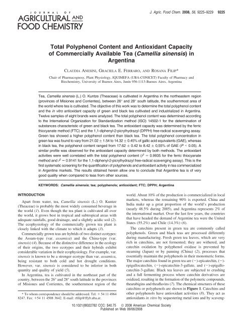 Total Polyphenol Content and Antioxidant Capacity of Commercially ...