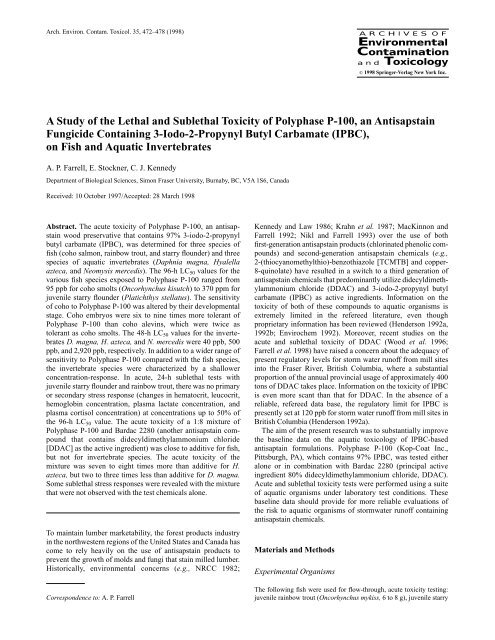A Study of the Lethal and Sublethal Toxicity of Polyphase P ... - People