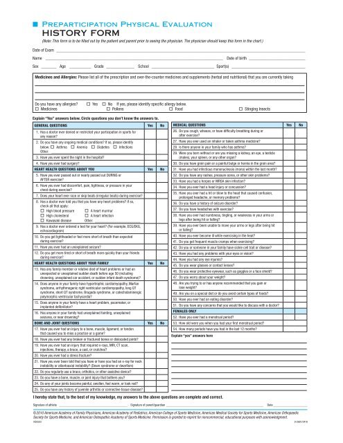 (WIAA) Sports Physical Exam