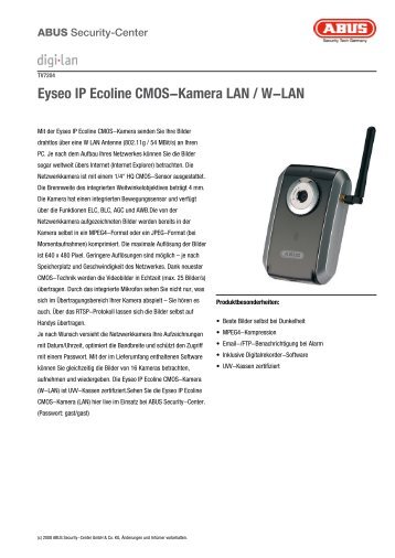 Eyseo IP Ecoline CMOS-Kamera LAN / W-LAN