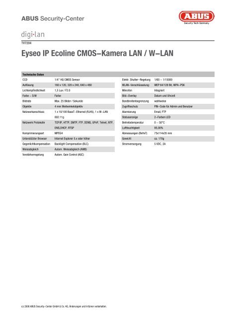 Eyseo IP Ecoline CMOS-Kamera LAN / W-LAN