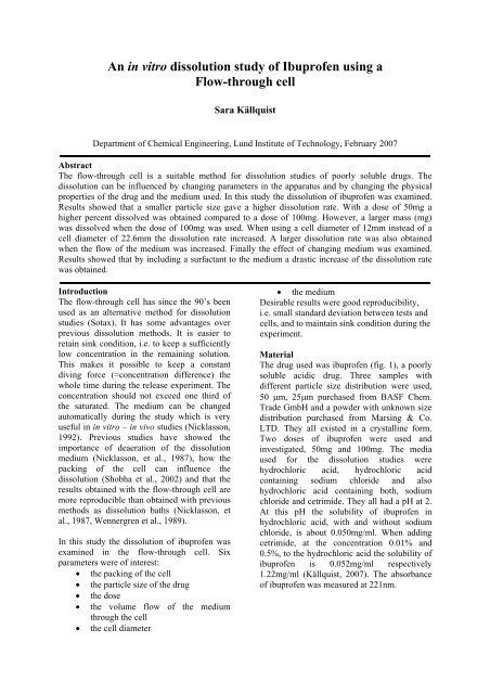 A dissolution study of Ibuprofen in a flow-through-cell