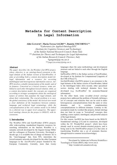 Metadata for Content Description In Legal Information